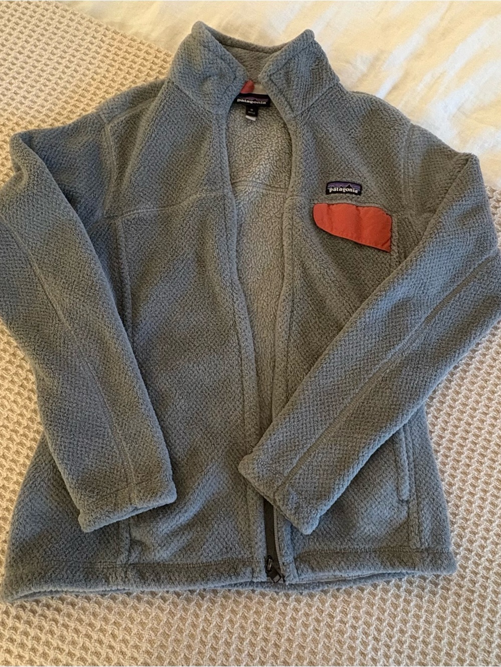 Patagonia Women's Grey Fleece Jacket with Rust Pocket Accent